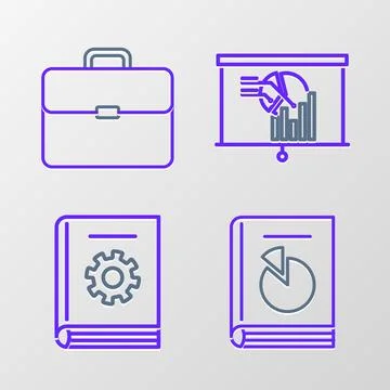 Set line User manual, Board with graph chart and Briefcase icon. Vector Stock Illustration