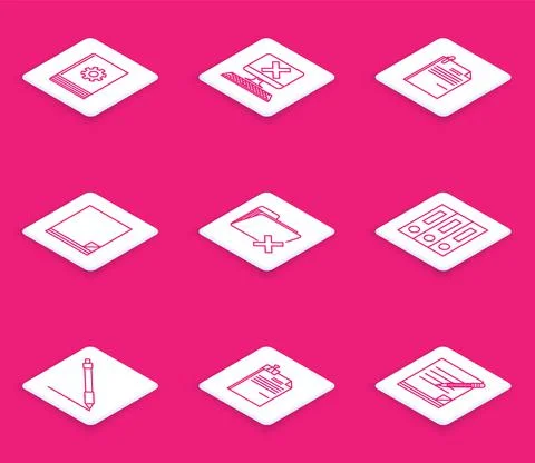 Set line User manual, Computer with keyboard and x mark, File document paper Stock Illustration