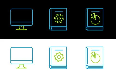 Set line User manual, Computer monitor screen and icon. Vector 스톡 일러스트