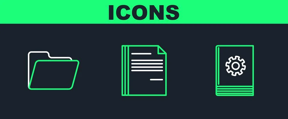 Set line User manual, Document folder and File document icon. Vector Stock Illustration