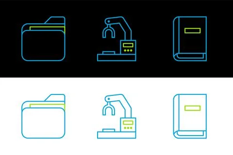 Set line User manual, Document folder and Robotic robot arm hand factory ic.. Stock Illustration