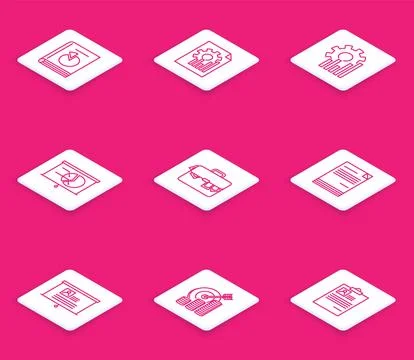 Set line User manual, Document with graph chart, Pie infographic, Board, Br.. Stock Illustration