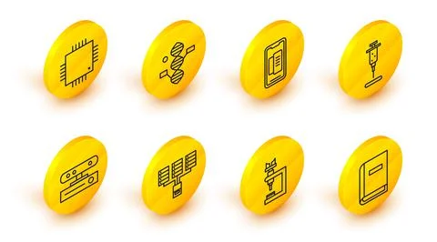 Set line User manual, Microscope, Server, Data, Web Hosting, Motion sensor Stock Illustration