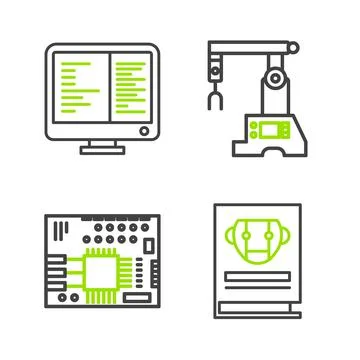 Set line User manual, Printed circuit board PCB, Assembly line and Computer Stock Illustration