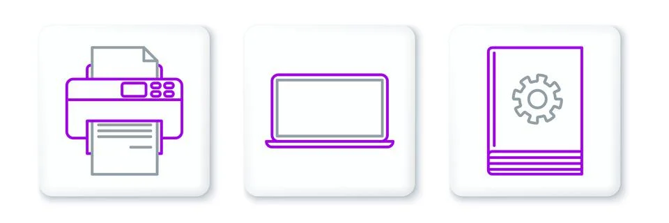 Set line User manual, Printer and Laptop icon. Vector イラスト素材