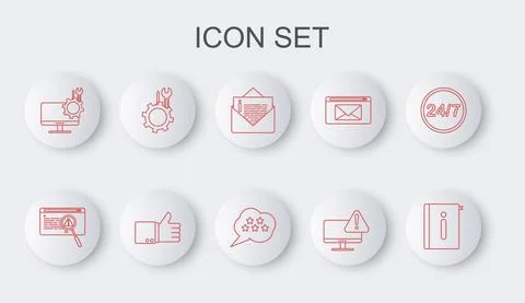 Set line User manual, System bug concept, Envelope, Monitor with exclamation 스톡 일러스트