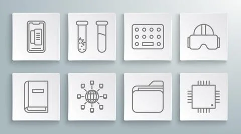 Set line User manual, Test tube and flask, Social network, Document folder イラスト素材