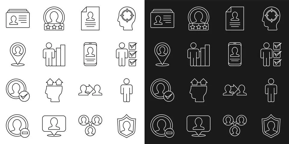 Set line User protection, of man, in business suit, Resume, Productive human Stock Illustration