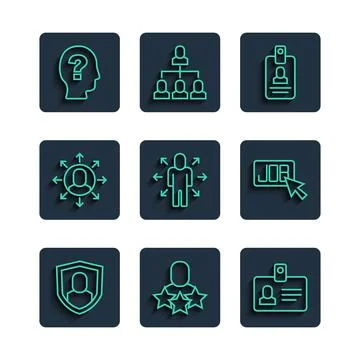 Set line User protection, Productive human, Identification badge, Multitasking Illustrazione stock