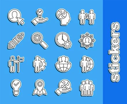 Set line Users group, Globe and people, Project team base, Human head puzzl.. Stock Illustration