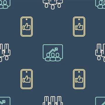 Set line Users group, Hand like and Project team base on seamless pattern Stock Illustration