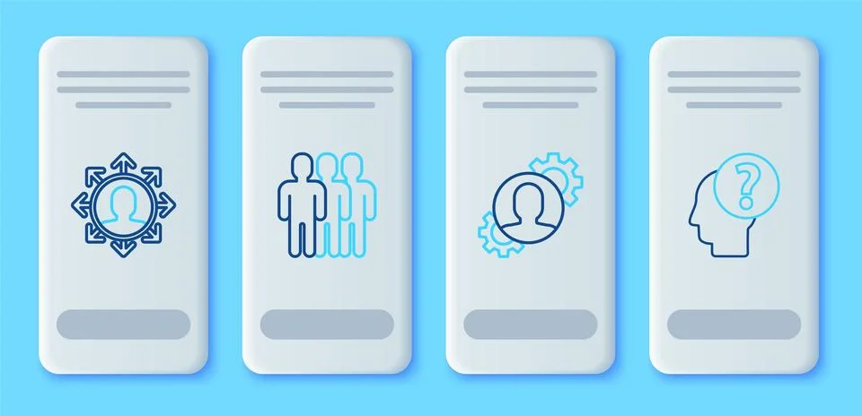 Set line Users group, Human with gear inside, Project team base and head qu.. Stock Illustration