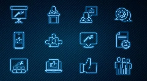 Set line Users group, Resume, Hand like, Project team base, Chalkboard with.. Stock Illustration