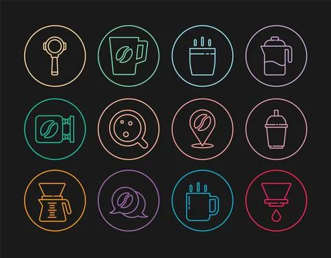 Set line V60 coffee maker, Coffee cup to go, Street signboard, filter holder Ilustración de archivo