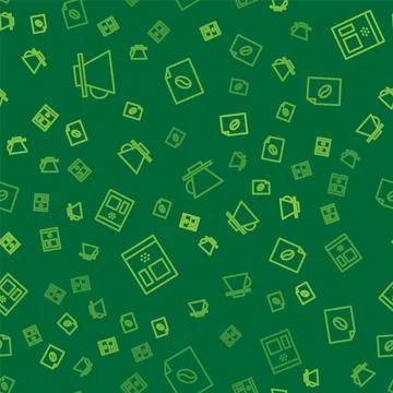 Set line V60 coffee maker, Bag beans and Coffee poster on seamless pattern... Illustrazione stock