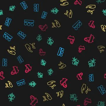 Set line Vacuum cans, Bee, Leaf in hand and Bathtub on seamless pattern. Vect Stock Illustration