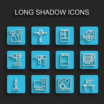 Set line Vacuum cleaner, Computer monitor, Paint spray gun, Gas stove, Tabl.. 스톡 일러스트