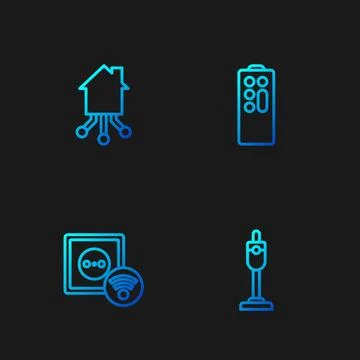Set line Vacuum cleaner, Smart electrical outlet, home and Remote control. .. Stock Illustration