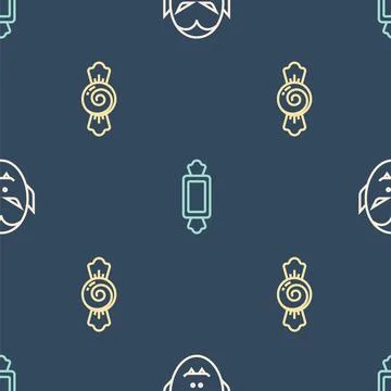 Set line Vampire, Candy and  on seamless pattern. Vector Stock Illustration