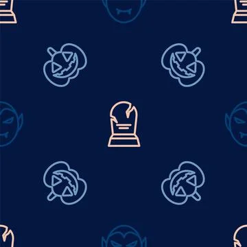 Set line Vampire, Pumpkin and Tombstone with RIP written on seamless pattern Stock Illustration