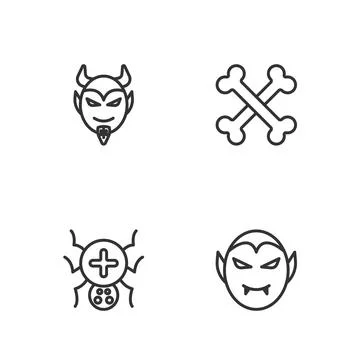 Set line Vampire, Spider, Devil head and Crossed bones icon. Vector 스톡 일러스트
