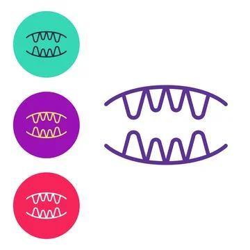 Set line Vampire teeth icon isolated on white background. Happy Halloween party Stock Illustration