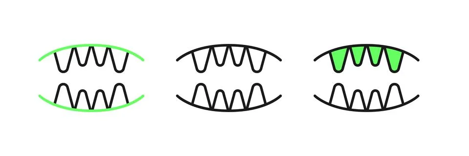 Set line Vampire teeth icon isolated on white background. Happy Halloween p.. Stock Illustration