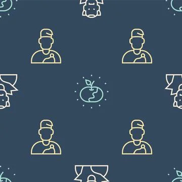 Set line Vampire, Wizard warlock and Poison apple on seamless pattern. Vector Stock Illustration