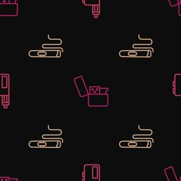 Set line Vape mod device, Cigar and Lighter on seamless pattern. Vector Stock Illustration