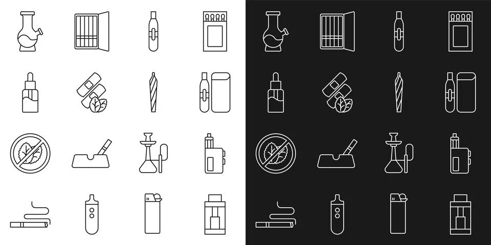 Set line Vape mod device Electronic cigarette Medical nicotine patches liquid 스톡 일러스트