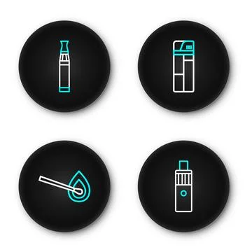 Set line Vape mod device, Burning match with fire, Lighter and Electronic c.. Illustrazione stock