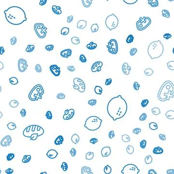 Set line Vegan bread loaf, Lemon and No meat on seamless pattern. Vector Illustrazione stock