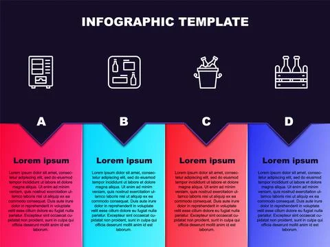 Set line Vending machine, Beer menu, bottles ice bucket and Pack of beer Stock-Illustration