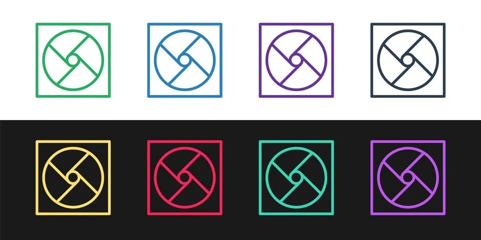 Set line Ventilation icon isolated on black and white background.  Vector I.. 库存插图