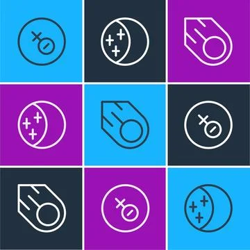 Set line Venus symbol, Comet and Eclipse of the sun icon. Vector Ilustração Stock