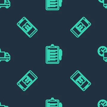 Set line Verification of delivery list, Mobile with app tracking and Delivery Stock Illustration
