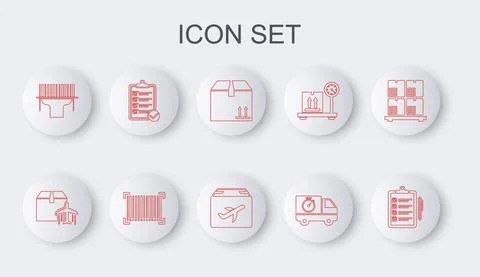 Set line Verification of delivery list, Plane and cardboard box, Cardboard with Stock Illustration