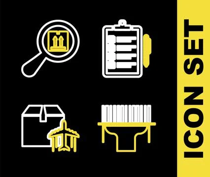 Set line Verification of delivery list, Scanner scanning bar code, Plane and  Stock Illustration