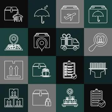 Set line Verification of delivery list, Scanner scanning bar code, Search Stock-Illustration