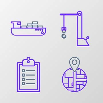 Set line , Verification of delivery list clipboard, Harbor port crane and C.. Illustration