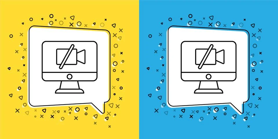 Set line Video camera Off on computer icon isolated on yellow and blue Illustrazione stock