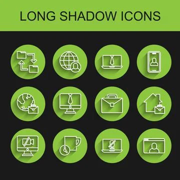 Set line Video camera Off on computer, Time management, Cloud storage document Stock-Illustration