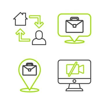 Set line Video camera Off on computer, Online working, and icon. Vector 스톡 일러스트