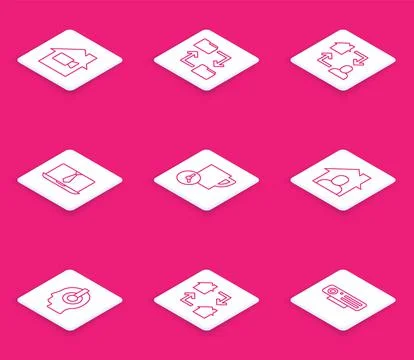 Set line Video camera Off in home, Cloud storage document folder, Online work 스톡 일러스트