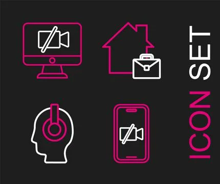 Set line Video camera Off on mobile, Freelancer, Online working and computer  Stock Illustration