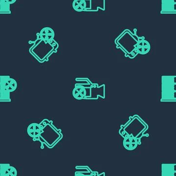 Set line Video camera service, Tv and Database server on seamless pattern Stock Illustration