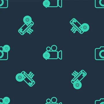 Set line Video camera setting, Air conditioner and Photo on seamless pattern 스톡 일러스트