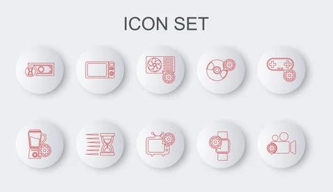 Set line Video camera setting, Blender with bowl, Air conditioner, Smartwatch 스톡 일러스트