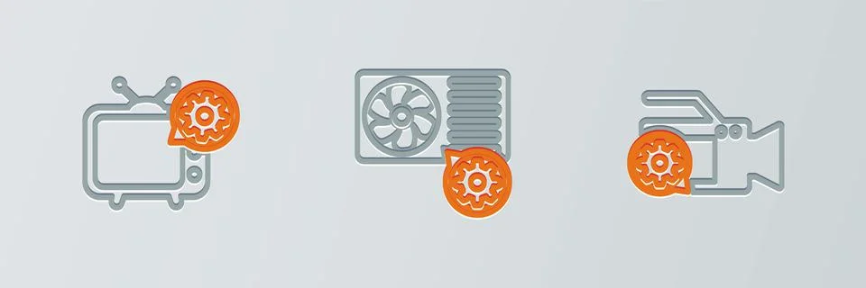 Set line Video camera setting, Tv and Air conditioner icon. Vector Stock Illustration