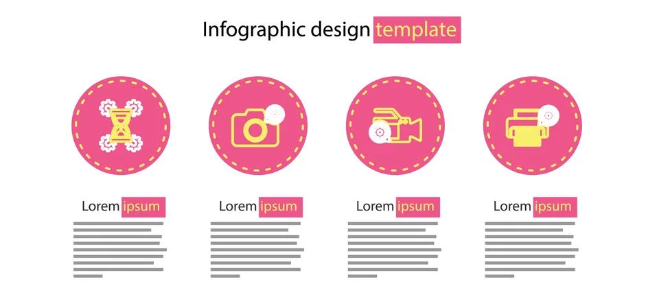 Set line Video camera setting, Printer, Photo and Hourglass icon. Vector Stock Illustration